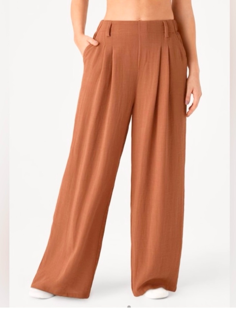 NEW Halara High Waisted Side Pocket Wide Leg Flowy Linen-Feel Orange Pants 1X
